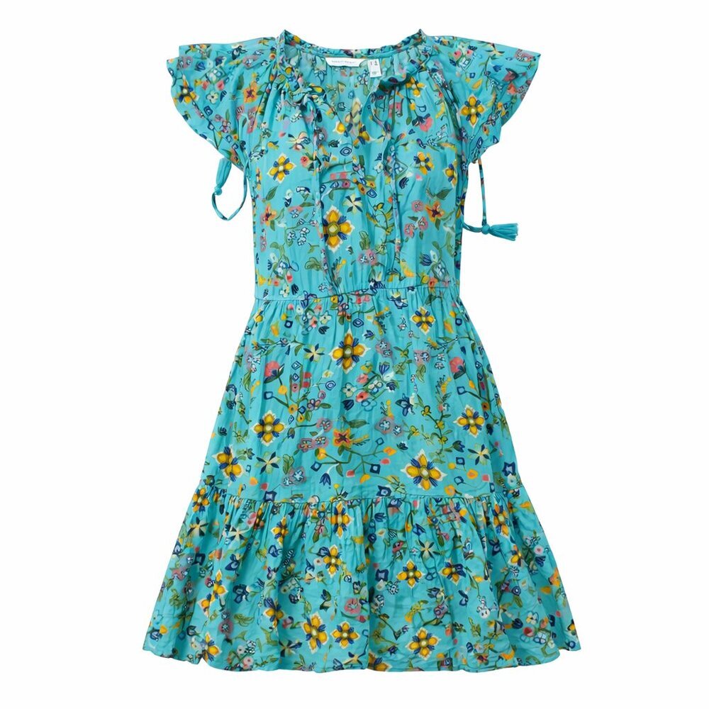 Canyon Retreat Floral Tiered Short Sleeve Dress Blue Multi XXSP